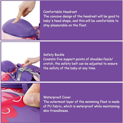 Image of Baby Pool Float with UPF50+ 3D Adjustable Canopy, Add Tail Mambobaby Float Non Inflatable Infant Floats for Pool, Cartoon Narwhal Baby Floats (BPurple with Canopy-W05BPCTLUROHML01W05)