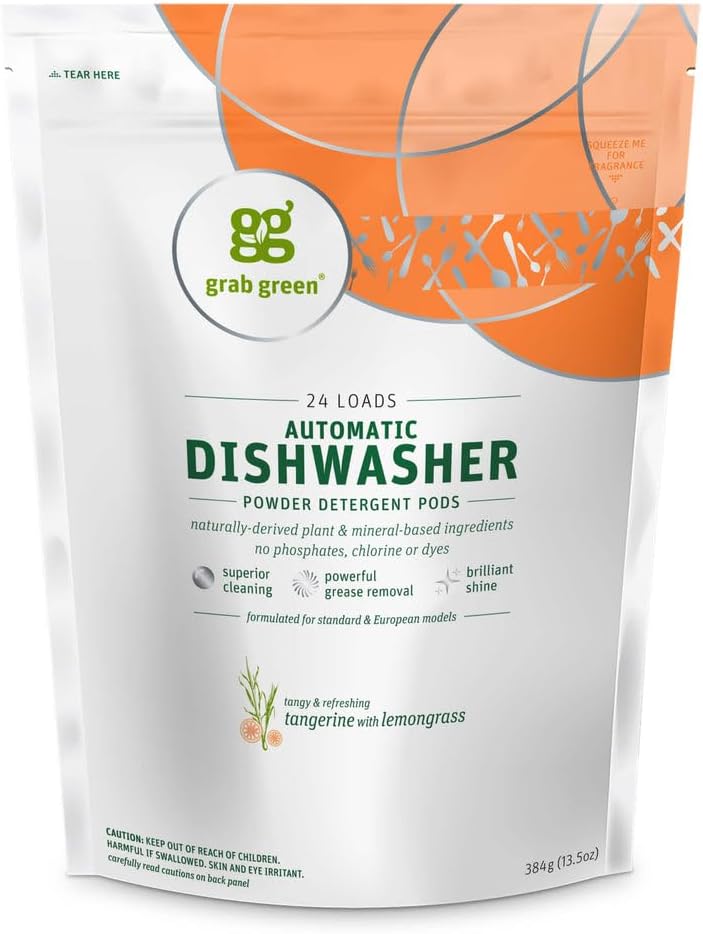 Automatic Dishwashing Detergent Pods, 24 Count, Tangerine Lemongrass Scent, Plant and Mineral Based, Superior Cleaning, Powerful Grease Removal, Brilliant Shine