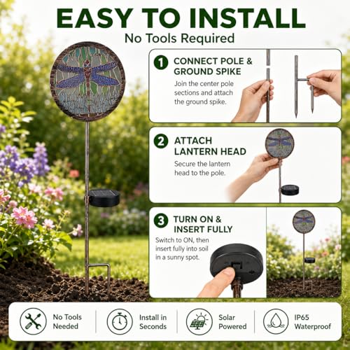 anyperfect Solar Garden Lights Outdoor Waterproof Dragonfly Stake 2Pack - image 5