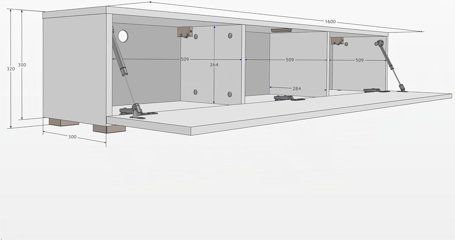 Meuble TV De Télé Blanc Mat pour Salon Largeur 160 CM Moderne Suspendu avec à Fermeture Amortie Design Table de Television