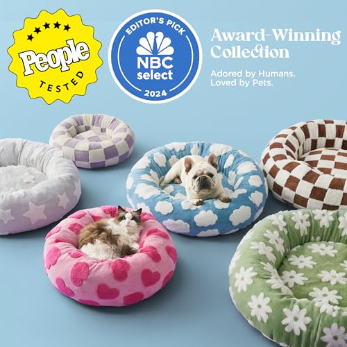 LE SURE Donut Cat Beds for Indoor Cats - Small Round Dog Bed for Calming Pets as Gift with Washable Cover, Cute Modern Puppy Beds with Jacquard Shaggy Plush & Anti Slip Bottom, 20 Inch, Blue - Image 3