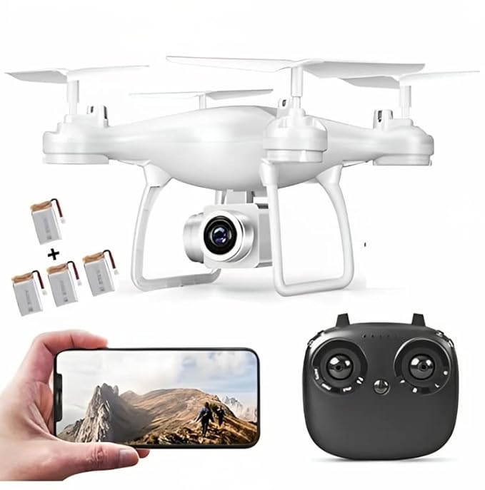 White Quadcopter 4K HD Camera Drone with 1+3 Extra Battery Combo For Extra FlyTime Amazon.in