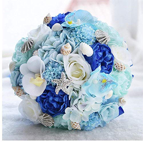 Wedding Bridal Bouquet Home Beach Seashell Wedding Bouquet Silk Roses Wedding Flowers Holding Tossing Flower Bride Rose Flowers Hydrangea Garden Bouquets Blue Beach Bouquet Starfish Bridal Bouquet #TOP7