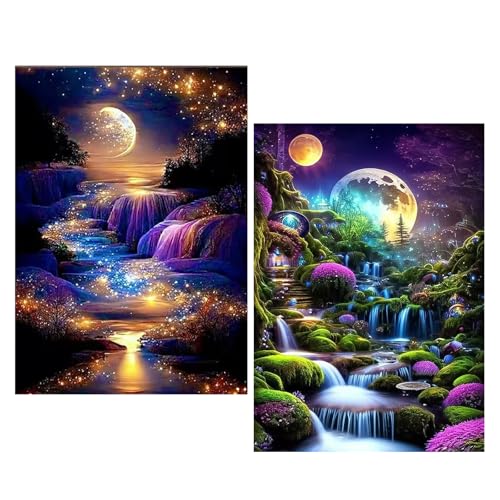 Kit de pintura de diamantes 5D de paisaje marino para decoración de pared en pack de 2 unidades