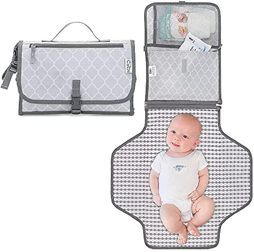 Baby Changing Mat, Newborn Essentials, Portable Travel Pad Station, Baby Changing Unit, Nappy Baby Wipes Creams Toilet Roll Pillow Bag, Gifts for Mum and Dad by Comfy Cubs (Solid Grey, Large)