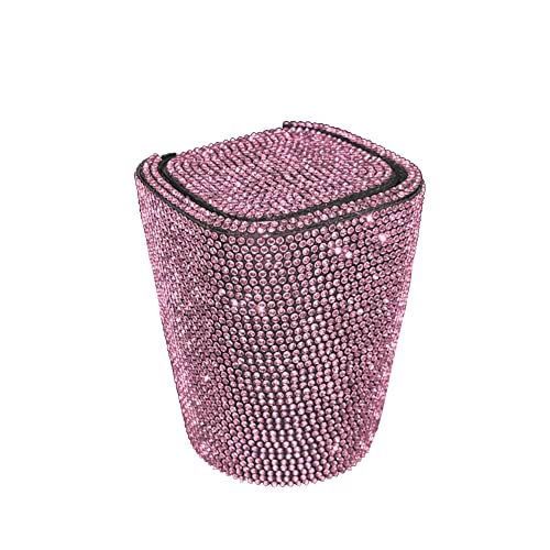 Image of ikasus Car Ashtray LED Lights with Cover Windproof and Odor-Proof Bling Bling Diamond-Encrusted Detachable Mini Car Trash Can Car Accessories for Vehicles Office Home Outdoor (Pink)