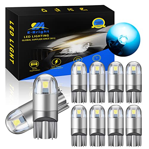 YM E-Bright T10 LED Ampoules Glace bleue, 12V Pas De Polarité 194 168 2825 w5w Ampoule Led pour Lampes de Lecture de Voiture, Feux de Plaque...
