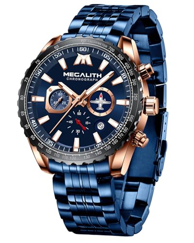Image of MEGALITH Wrist Watches for Man Analog Classic Waterproof Stainless Steel Chronograph Quartz Date Luminous Hands Mens Casual Watches