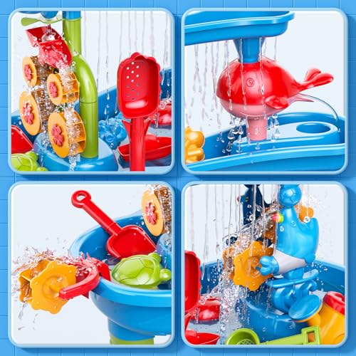 WATUDOU 3-Tier Water Table for Kids Ages 3-5 4-8, Toddlers Outdoor Summer Water Table Beach Toys, Kids Activity Sensory Table Toddler Sand Box Play Table with Rain Showers Splash Pond for Boys Girls - Thumbnail 4