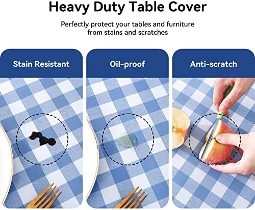 Romanstile Rectangle Vinyl Tablecloth, 100% Waterproof Buffalo Gingham Plastic Table Cloth, Heavy Duty Wipeable Checkered Table Covers for Outdoor, Camping, Picnic, Patio - 54 x 78, Light Blue - 3