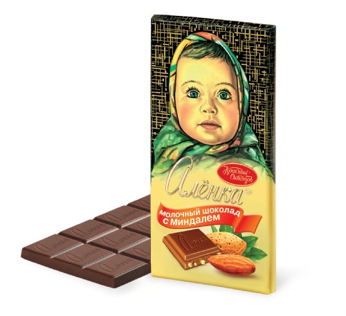 Chocolate ALENKA Russian Sweet Milk Chocolate 3,5Oz (100g) Set of 4 GERNIK (Almonds)