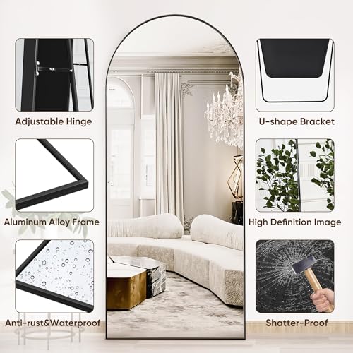 Suidia Arched Full Length Mirror, 71"x28" Floor Mirror Freestanding, Floor Standing Full Body Mirror with Stand for Bedroom, Hanging Mounted for Living Room Cloakroom, Black