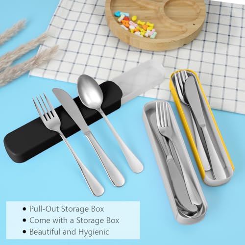 HOTUT Campingbesteck, 4 Stück Edelstahl Reisebesteck mit Etui, Besteckset to go, Edelstahl Sporks besteckbox für unterwegs, Outdoor, Reise, Arbeit, Schule, Spülmaschinenfest - Schwarz