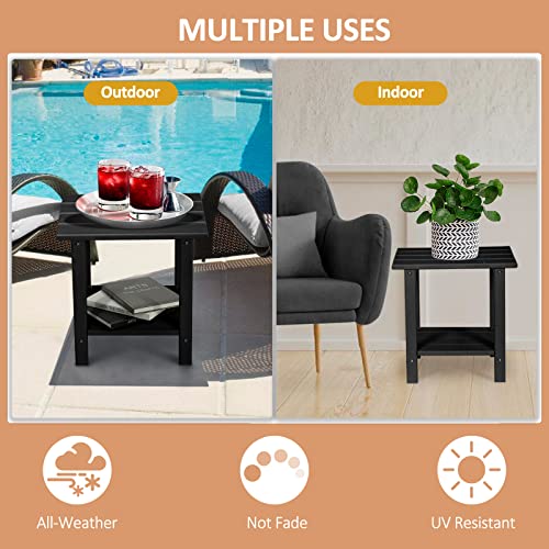 Loeniy 2 -Tier Outdoor Side Table Hdpe Adirondack Table Patio Side Table Weather Resistant End Table Small Outdoor Table (Rectangular, Black) #TOP5