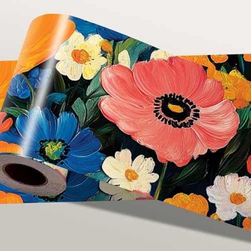 IOHEFY Colorful Floral Wallpaper Border 196x4 Inch Peel and Stick Wall Border Self Adhesive Oil Painting Flower Removable Vinyl Trim for Living Room Bedroom Bathroom Kitchen Cabinet Decoration
