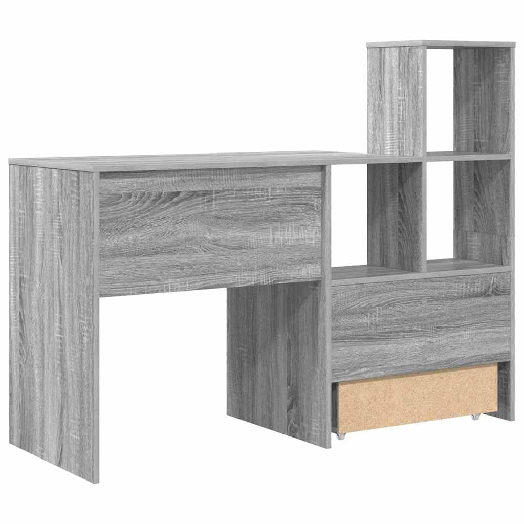 Scrivania Porta PC con Libreria Grigio Sonoma 131,5x50x106,5 cm | Scrittoio moderno reversibile con cassetto e ripiani per studio o camera, adatto a ottimizzare lo spazio di lavoro.