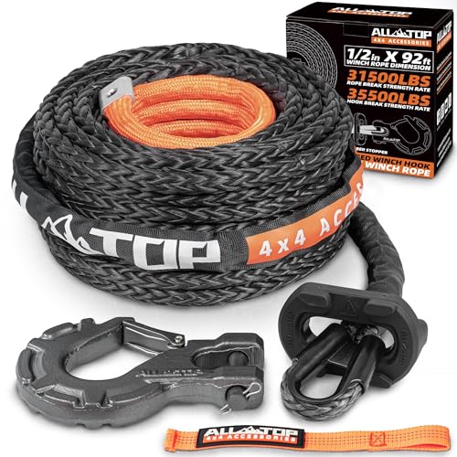 ALL-TOP Synthetic Winch Rope Kit 1/2in x 92ft, 31500Lbs