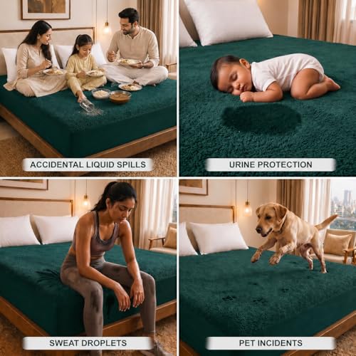 Image of Cotton Feel Terry 78x72 inch Ultra Soft Waterproof Mattress Protector King Size | Breathable Hypoallergenic Mattresses Cover for King Size Bed (Teal Green)