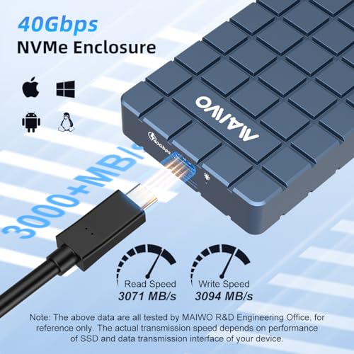 Image of MAIWO 40Gbps NVMe Enclosure Tool Free USB4 M.2 SSD Reader Fanless No Noise Aluminum, Compatible with Thunderbolt4 /3 USB4 /3.2 /3.0 /2.0, Support 2280 M-Key PCIe NVMe SSD