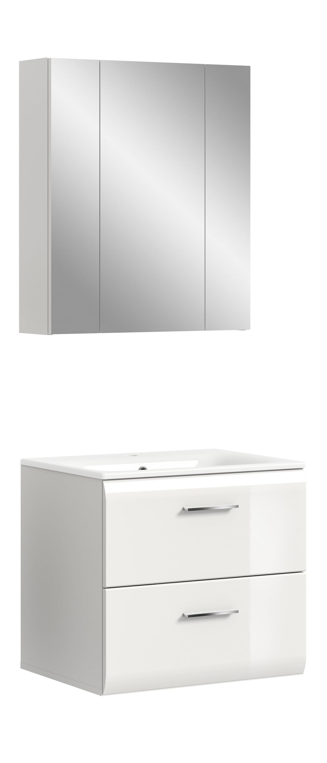 xonox.home – 2 TLG. Badezimmerkombination Ice 60x185x46 cm in Korpus weiß Nachbildung und Front weiß Hochglanz – Hochwertige Badmöbel-Kombi – modern, pflegeleicht & edel