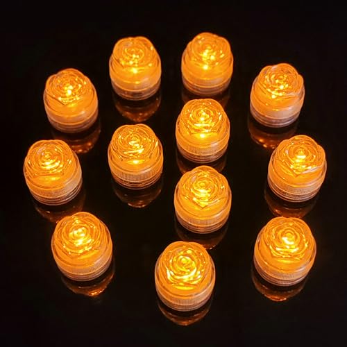 Image of Bright LED Battery Operated Flameless Tea Light, Submersible Tea Candle Waterproof Decorations Underwater Vase Light for Party & Wedding, Pack of 12 (Orange)