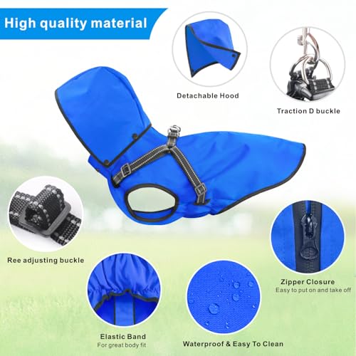 Mosucoirl Dog Raincoat Waterproof Dog Hoodie Reflective Doggie Raincoat Hooded Adjustable Rain Jacket for Small Medium Large Dogs Puppies Doggie Black Red Yellow Green (Blue, M)