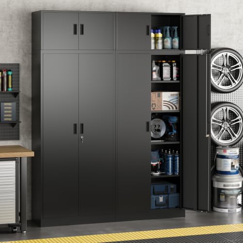 Image of 87 Inch Metal Storage Cabinet with Lock Doors,4 Adjustable Shelves