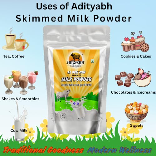 Image of Adityabh A2 Cow Skimmed Milk Powder Combo Pack (1kg+450g) | Clean & Natural Taste | No Added Sugar or Preservatives | Rich Dairy Powder | Ideal for Tea, Coffee & Daily Kitchen Use