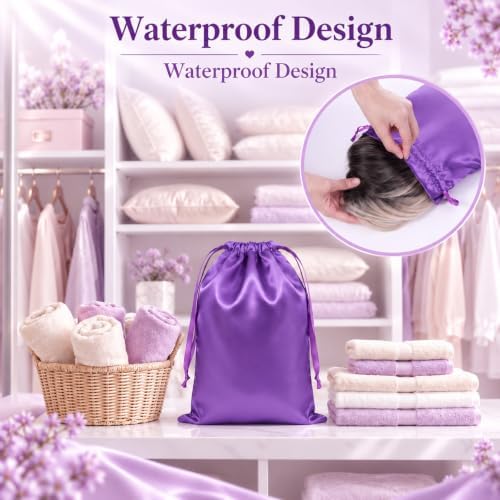 3Pcs Silk Satin Wig Bags, 13.6"x9.8"Drawstring Satin Bag for Hair Storage — 사진 4