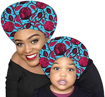 African Show Ankara Seeping Cap Bonnet Satin Lined Bonnets Wax Print Fabric Bonnets for Women/Girls（2 Caps;1 Big and 1Small） (Purple)