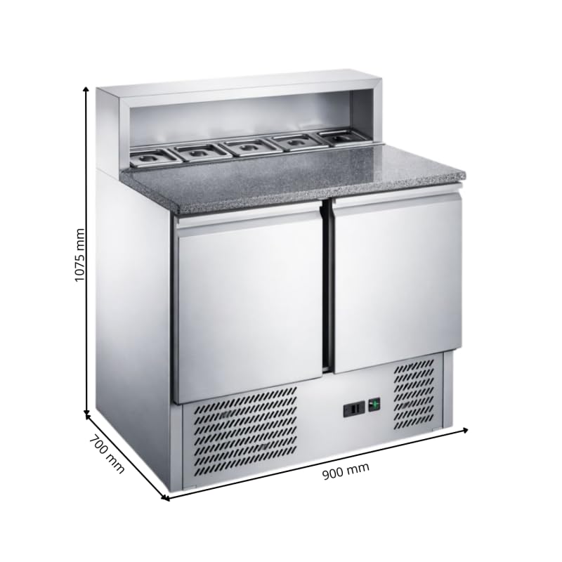 Table à Pizza Réfrigérée 2 Portes avec Saladette - Plan Granit - 240L - +2/+8°C - GN 1/1