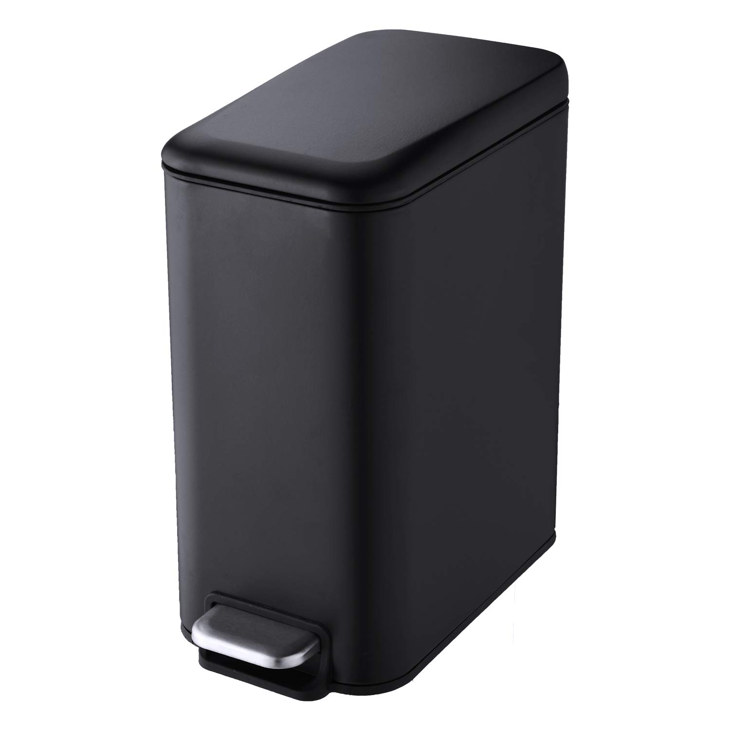 HILFA5 Liter/1.3 Gallon Compact Stainless Steel Rectangular Step Trash Can, Bathroom and Kitchen, Matte Black, SB3200-MB