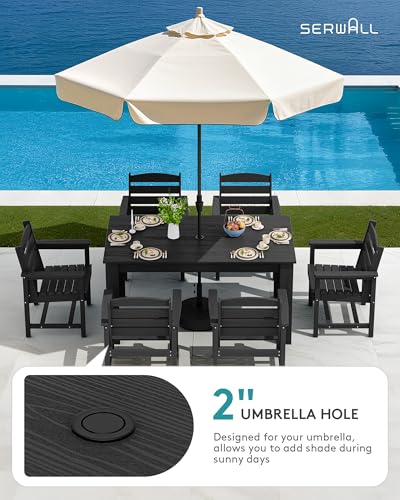 Image of SERWALL 59 inch HDPE Outdoor Dining Set for 4, w / 1 Table & 4 Armchairs, Black | All Weather Resistant HDPE Dining Sets for Patio, Garden, Backyard