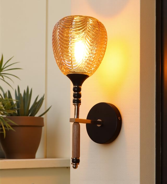 Image of ELAINTE Premium Wall Light | | Elegant Glass Wall Lamp for Living Room & Hallway | 3 Years Warranty | Free Bulb (Vintage-Single)