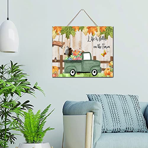 Plaque en bois d'automne décoration étagère chambre salon camion vert 25x30 cm - 2