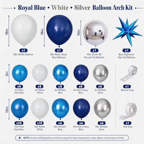 Image of Graduation Balloon Arch Kit 2026 Blue and White Balloon Garland Royal Blue White Silver Balloons with Star Foil for Congrats Grad Class Retirement Prom Birthday Baby Shower Wedding Party Decorations