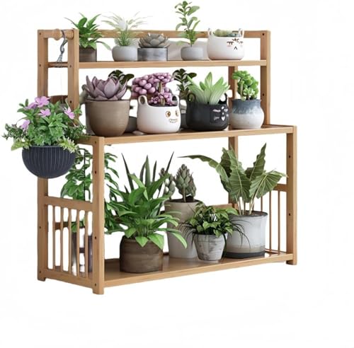 Haruze プランタースタンド フラワースタンド フラワーラック ガーデンラック 園芸ラック 多肉植物棚 キッチン棚 デスクトップ本棚インテリアガーデンスタンド 3 段式 天然竹製 ?丈 耐久性 多機能 おしゃれ 組み立てが簡単 植物擺放 収納 屋外 ガ