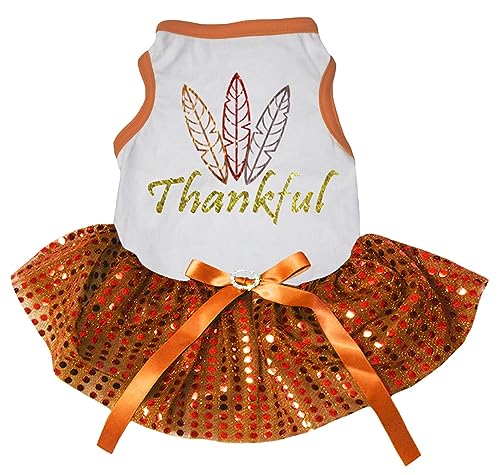 Robe pour chiot Feathers Thankful blanc orange pailleté taille S