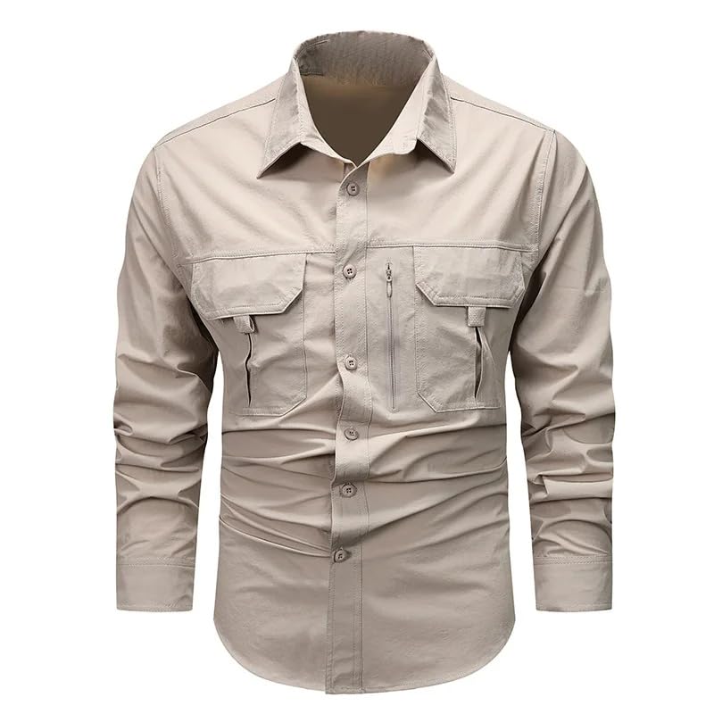 Camisas de senderismo para hombre WOLONG multibolsillos ropa casual de montaña 5