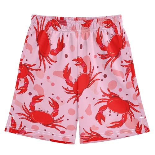 Vibrant Red Crabs Athletic Shorts with Zipper Pockets, Youth Boys Athletic Running Shorts for Summer