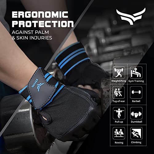 Image of XTRIM Gym Gloves for Men and Women, Gloves for Professional Weightlifting, Fitness Training and Workout (XL (Fits 8.5-9.5 inches), Blue)