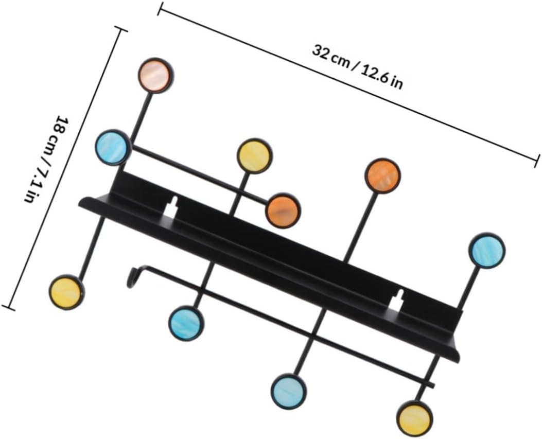 jojofuny Wrought Iron Clapboard Storage Rack Wall Mounted Metal Hanging Shelf with Hooks Compact Dark Home Utility Rack for Bedroom Organization