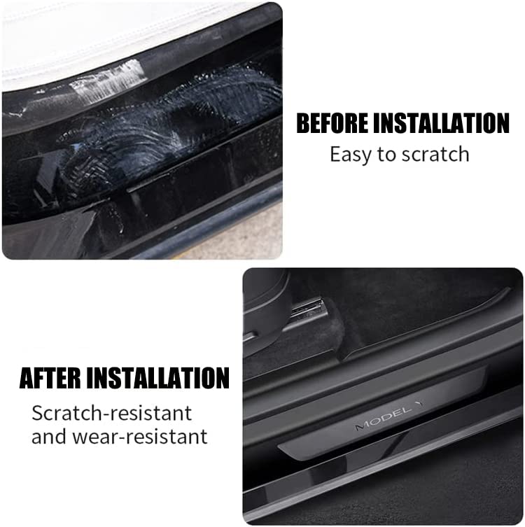 Fouedy ABS Rear Door Sill Guards Protector Scuff Plate Cover for Tesla Model Y 2021+ Car Door Sill Decal Sticker Pedal Protection Strip (Rear Door sill Strip), (T-DS-TSL-1130)
