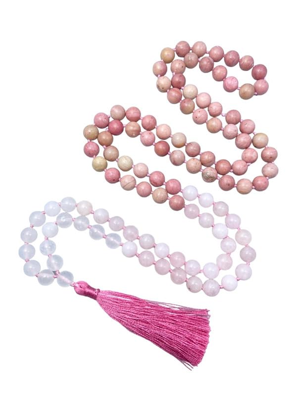 Collier Mala en quartz rose naturel AAA pur à l'énergie subtile et équilibrante