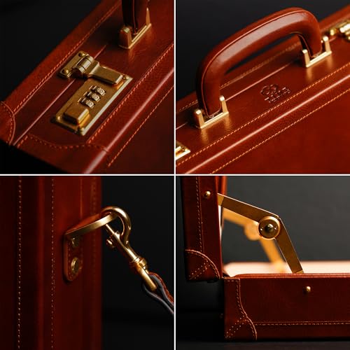 Time Resistance Leather Attache Case - Full Grain Italian Leather Briefcase - Laptop Bag up to 15” - Hard Case with Lock4