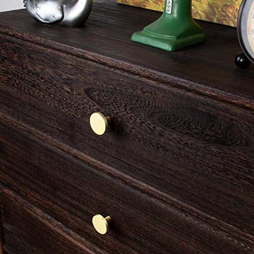 Qogrisun 10-Pack Solid Brass Cabinet Knobs, 1-3/16-Inch Diameter, Round Gold Dresser Drawer Pulls Handles, Modern Kitchen Hardware, Brushed Brass Finish #TOP4