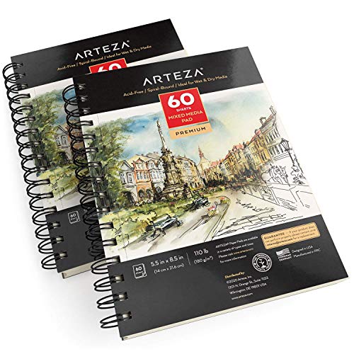 Arteza Mixed Media Sketchbook, 5.5 x 8.5 Inches, 60 Sheets, 110 lb