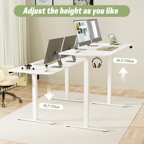 Image of ERGOMAKER 55 inch Electric Standing Desk, Adjustable Height, Sit Stand Up Desk for Home Office & Computer Workstations, Memory Controller, White