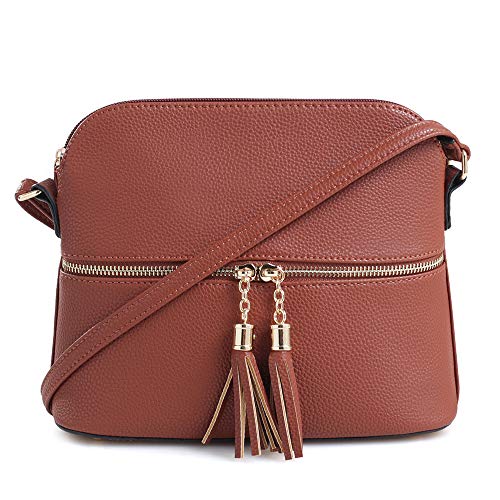 Image of SG SUGU Lunar Lightweight Medium Dome Crossbody Bag Shoulder Bag with Tassel | Zipper Pocket | Adjustable Strap