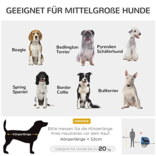 PawHut Hundeanhänger Fahrradanhänger Hundetransporter Hunde Fahrrad Anhänger Blau+Schwarz 130 x 73 x 90 cm